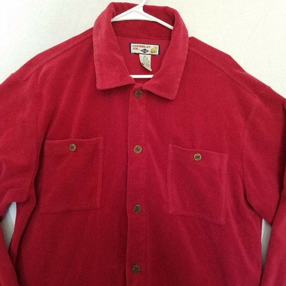 Caribbean Joe Mens Heavy Fleece Shirt Long Sleeve Button Down Red Size M shacket - Picture 1 of 8